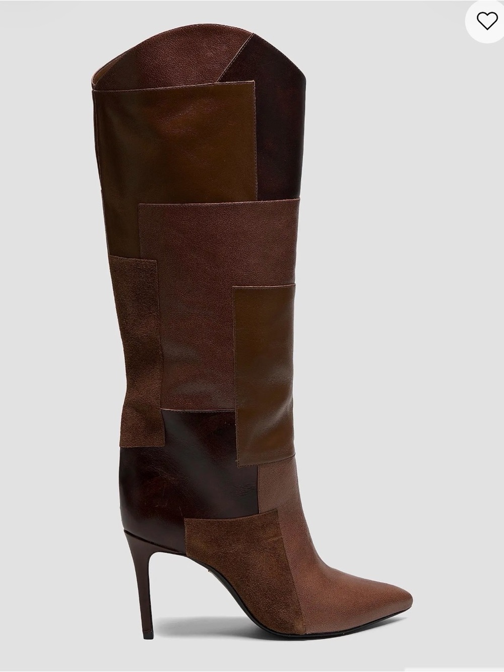 SCHUTZ Patchwork Leather and Suede Brown Over-the-Knee Stiletto Boots